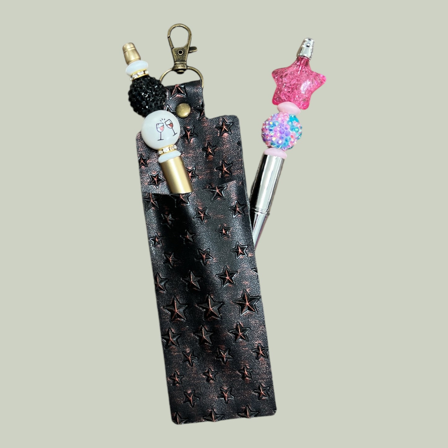 Rose Gold Star Studded Clip-On Pen Holder